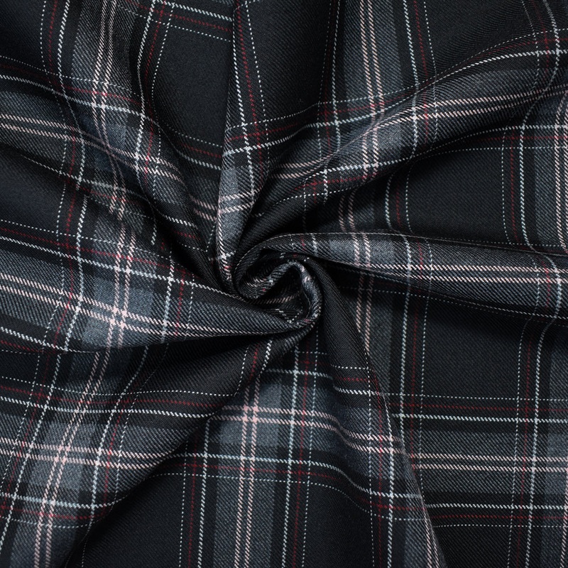 Black-Pink-Multi Poly Wool Plaid Twill Woven Suiting Fabric