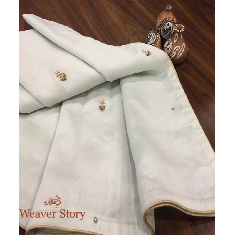 Handloom Ice Blue Zardozi Dupatta with Pearl and Dabka Work