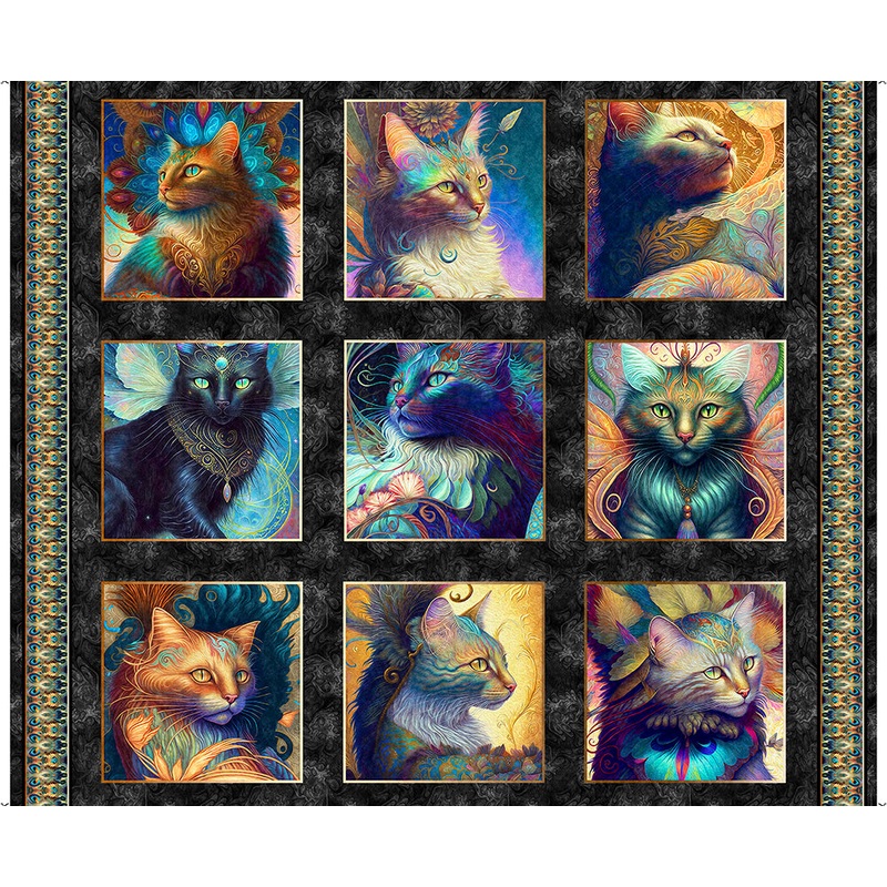 QT Fabrics Feline Fantasia Lg Cat Picture Patches Multi 2600 31367 X - 32-inch EOB Special