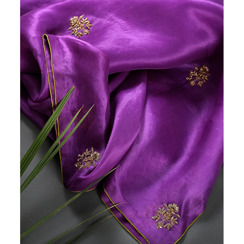 Handloom organza dupatta in Purple with zardozi