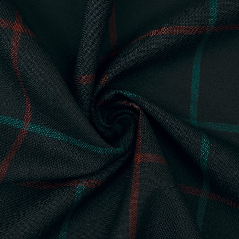 Black-Green-Red Wool Polyester Check Woven Shirting Fabric