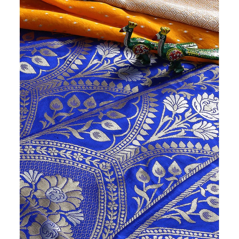 Blue Handloom Katan Silk Banarasi Lehenga with Cutwork