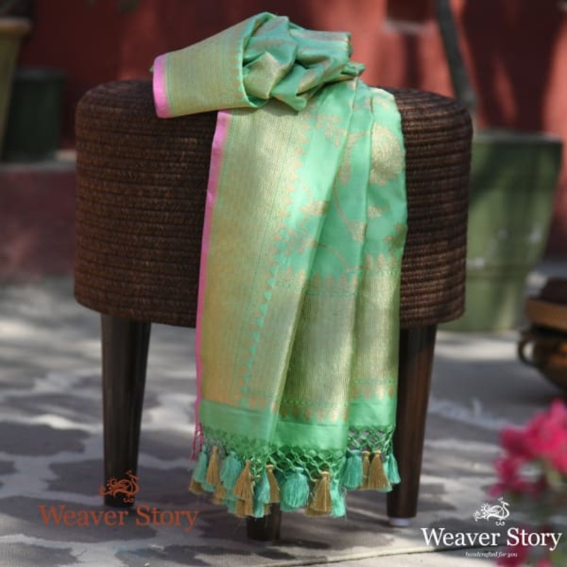 Handwoven Light Green Kadhwa Jangla Dupatta