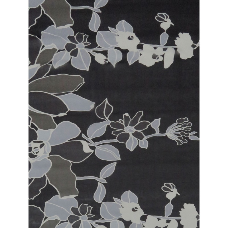 Black/Pale Smokey Gray/Pale Steel Gray/Multi 100% Silk Large Floral Vines Border Print Chiffon - NY Designer - 44W