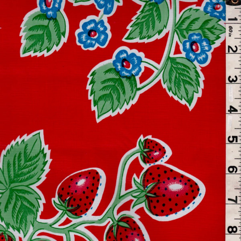 Red Floral Oilcloth Roll Fabric