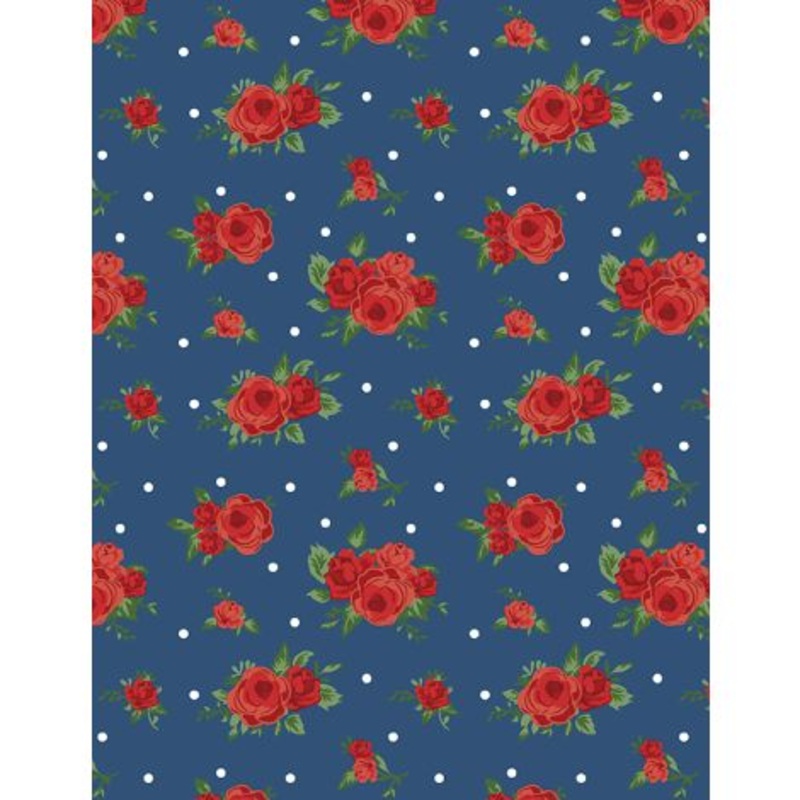 Summertime Daydream - Red Roses - Navy - Yardage