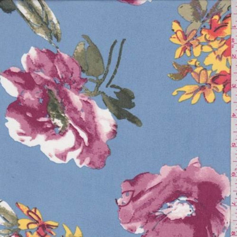 1 3/4 YD PC-Dusty Blue Floral Georgette Fabric