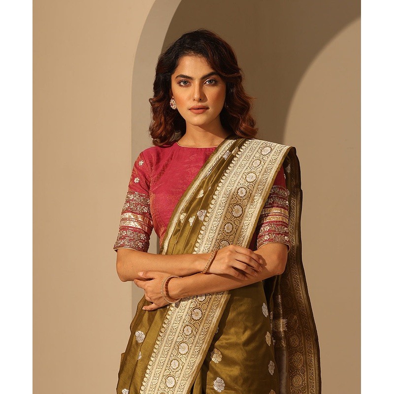 Rani Pink Cotton Tissue Blouse With Zardozi Work