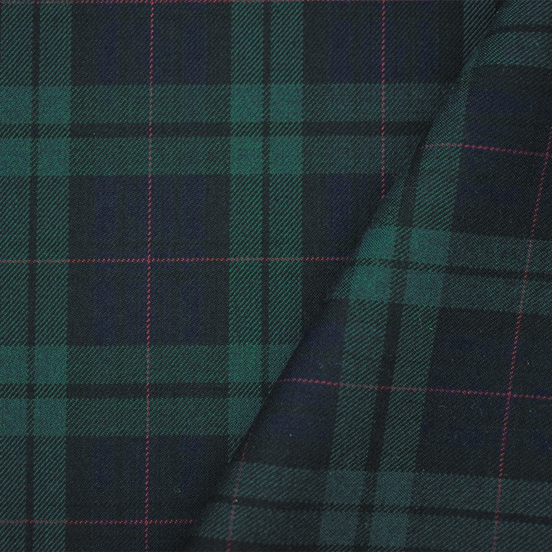 Green-Blue-Multi Wool-Poly Plaid Check Woven Twill Suiting Fabric