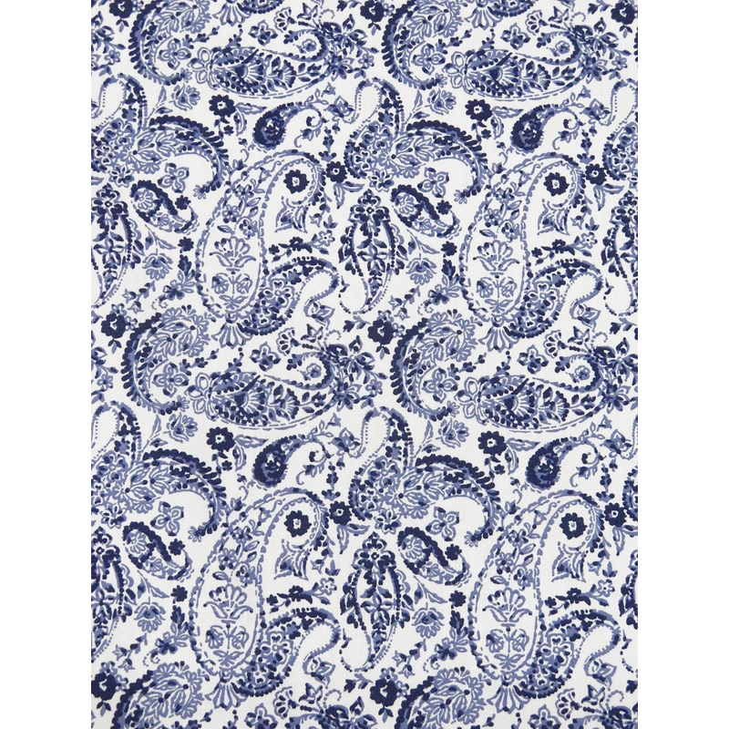 White/Dark Navy/Muted Cornflower Blue 100% Cotton Ornate Paisley Print Poplin Shirting 57W