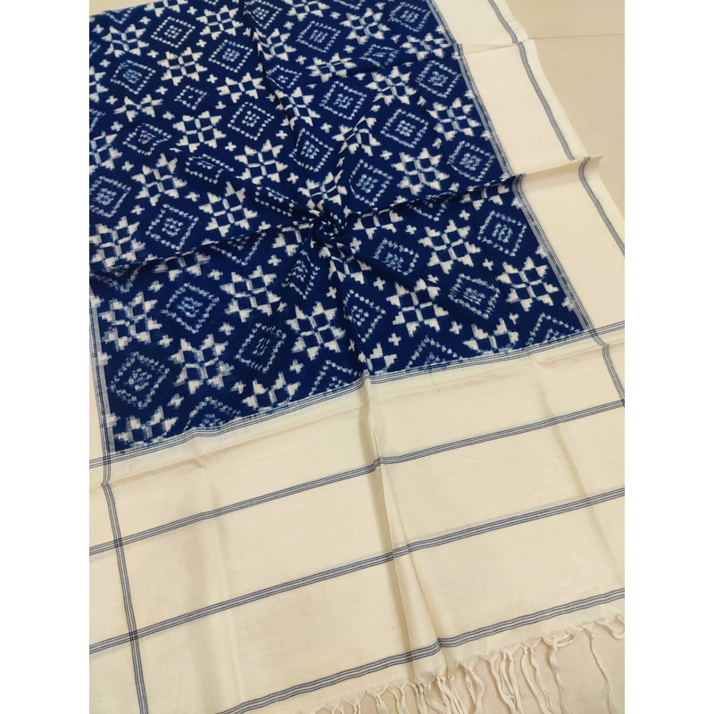 BLUE - TELIA RUMAL HANDLOOM COTTON POCHAMPALLY DOUBLE IKAT DUPATTA 14