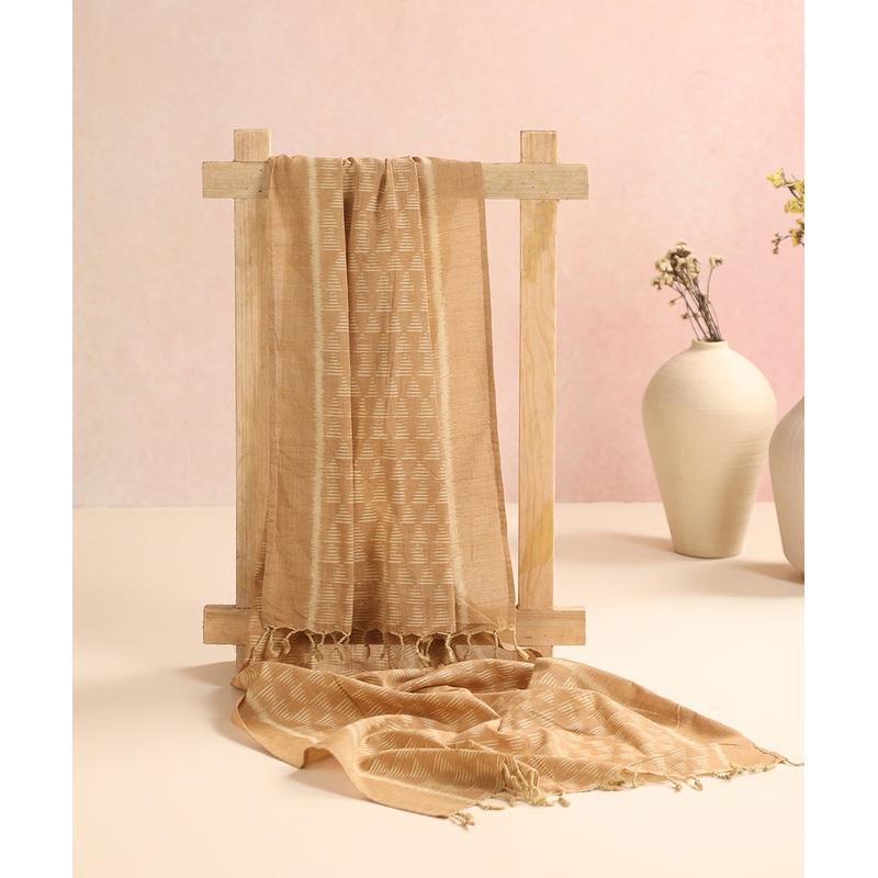 Beige Handloom Cotton Pyramid Motif Ikat Stole