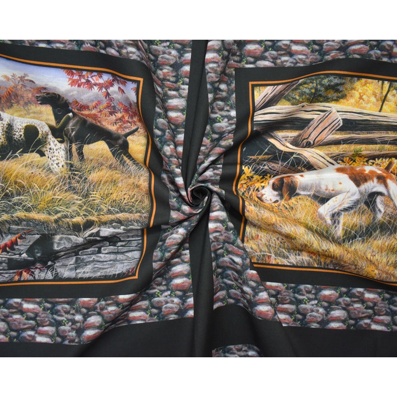 Black-Multi Cotton Show Dogs Printed Pillow Panel Woven Fabric