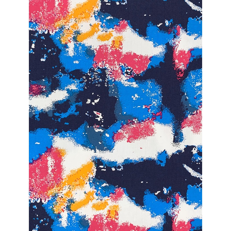 True Blue/White/Amber/Cerise 100% Cotton Abstract Print Poplin Shirting 56W