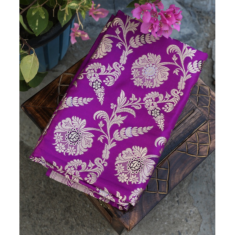 Purple Handloom Pure Katan Silk Banarasi Dupatta With Meenakari Jaal
