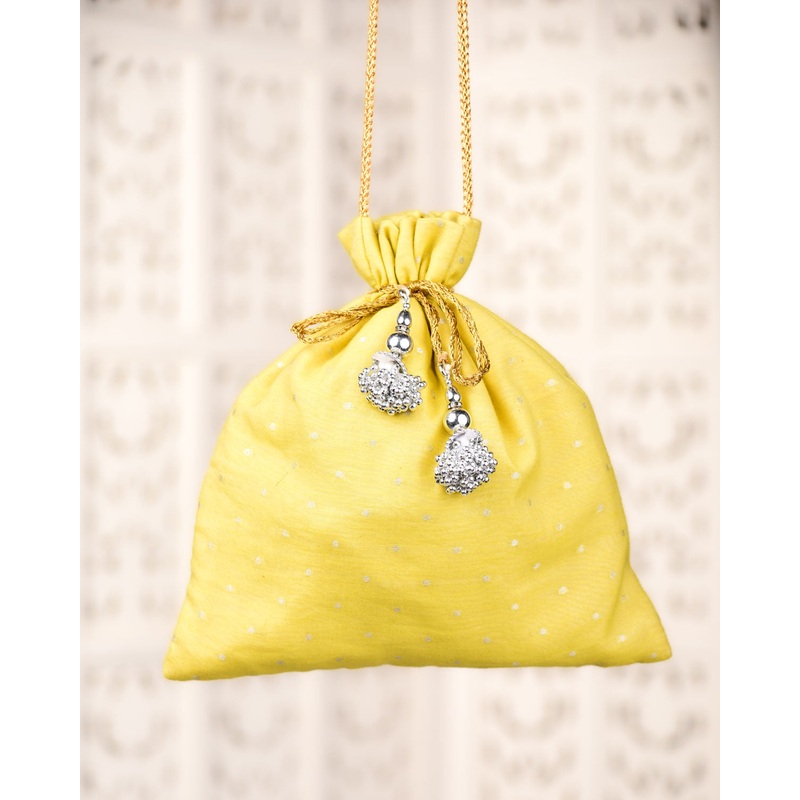 Yellow Banarasi Brocade Cotton Silk Potli 11"x10"