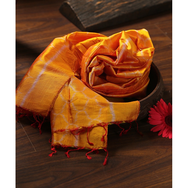 Yellow Handloom Pure Mulberry Silk Single Ikat Stole
