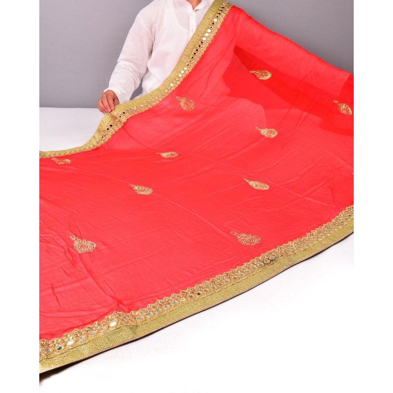 Red Hand-embroidered Georgette Saree