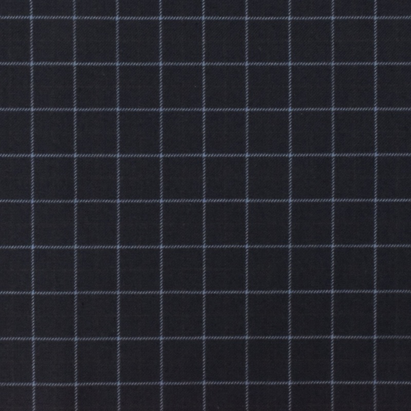 Cold Navy-Gray-Multi Check Wool-Poly Twill Woven Suiting Fabric