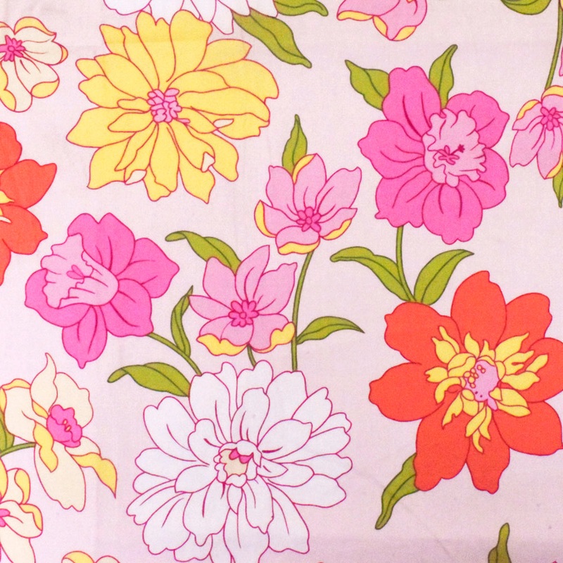 Rice Pink-Orange-Multi Floral Print Stretch Cotton Poplin Woven Fabric