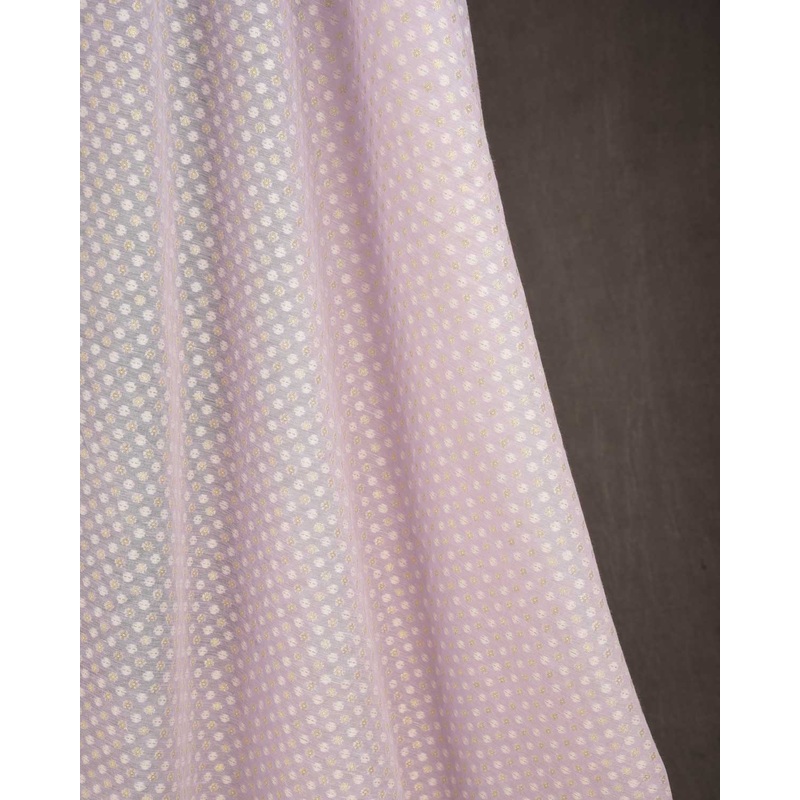Wisteria Mauve Gold Zari & White Resham Cutwork Brocade Woven Cotton Silk Banarasi Fabric