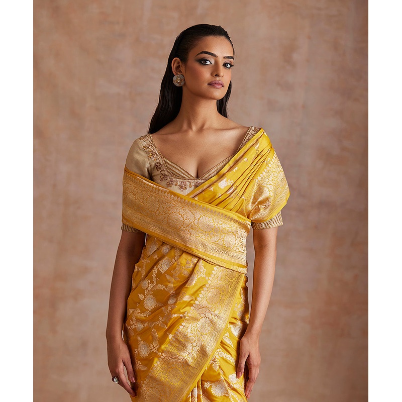 Yellow Handloom Pure Katan Silk Banarasi Saree With Sona Rupa Jaal