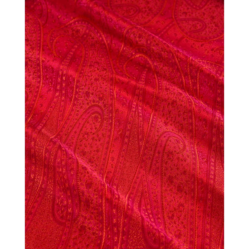 Shot Fuchsia Pink Banarasi Large Paisley Tehra Jamawar Handwoven Unisex Katan Silk Fabric