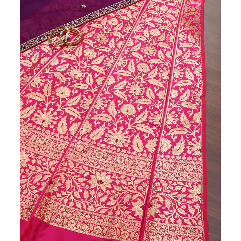 Rani Pink Handloom Pure Katan Silk Banarasi Lehenga With Meenakari