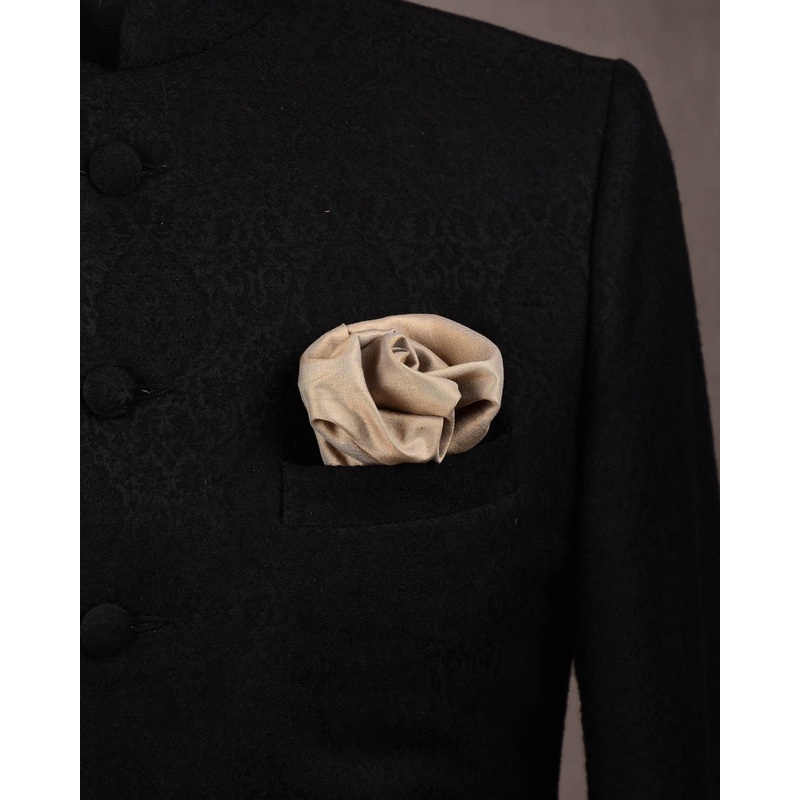 Beige Handwoven Pure Dupion Silk Pocket Square For Men