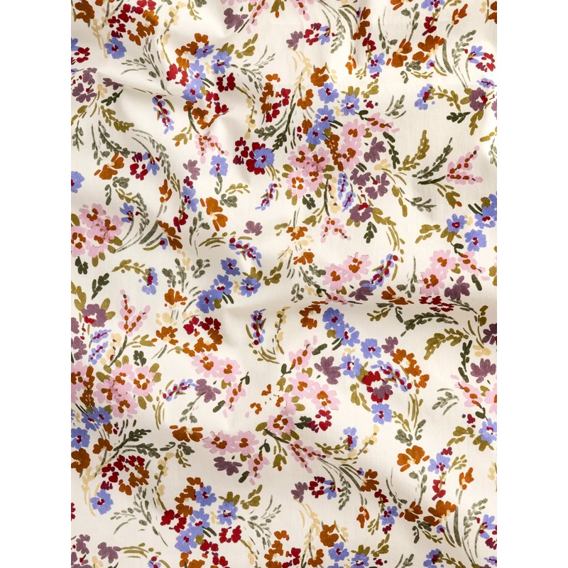 Spring Floral Print BCI Cotton Poplin - Cream + Olive + Periwinkle