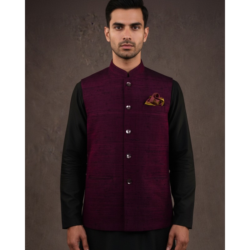Byzantium Purple Textured Raw Silk Mens Modi Jacket