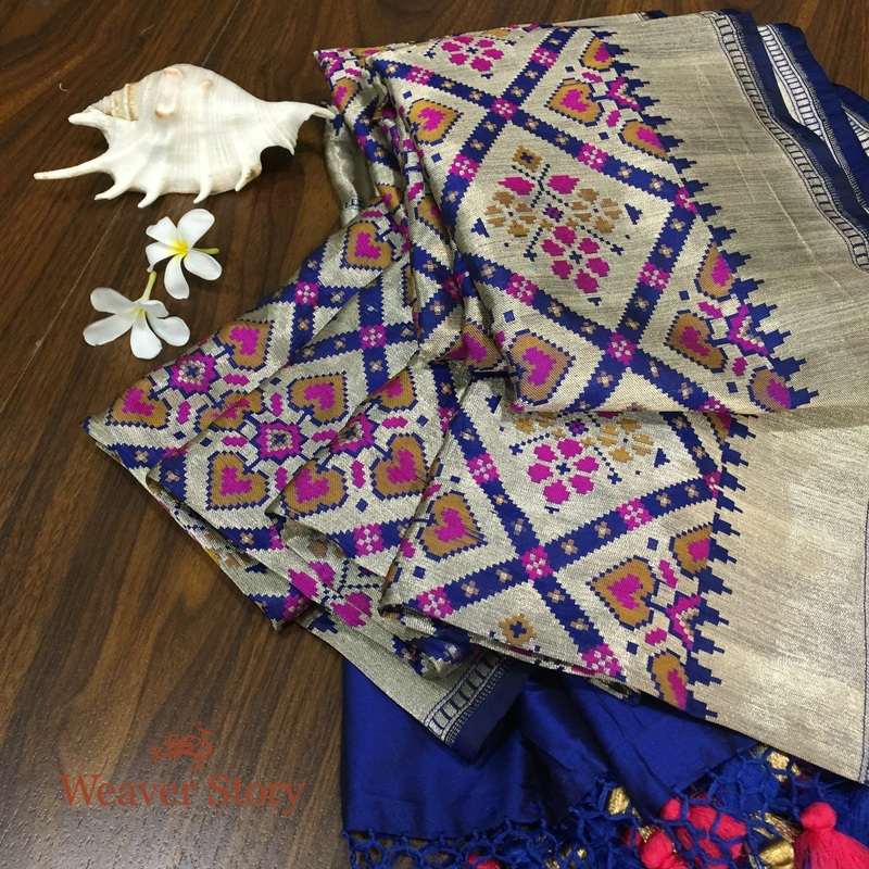 Handloom Blue Banarasi Patola Dupatta with Zari Base