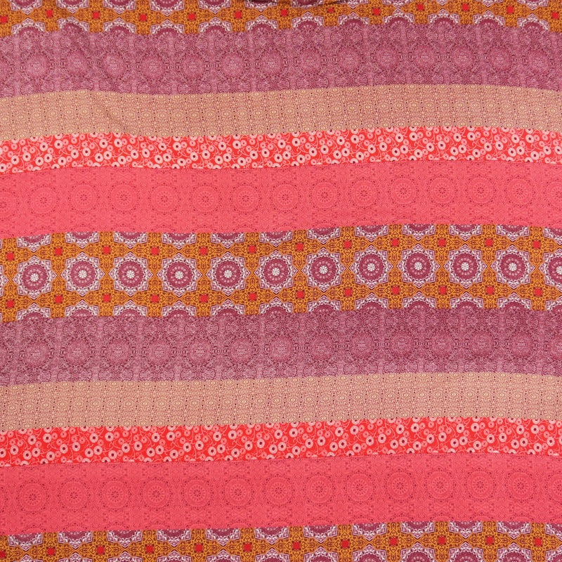 Red-Brown-Multi Rayon Stripe Moroccan Printed Challis Woven Fabric