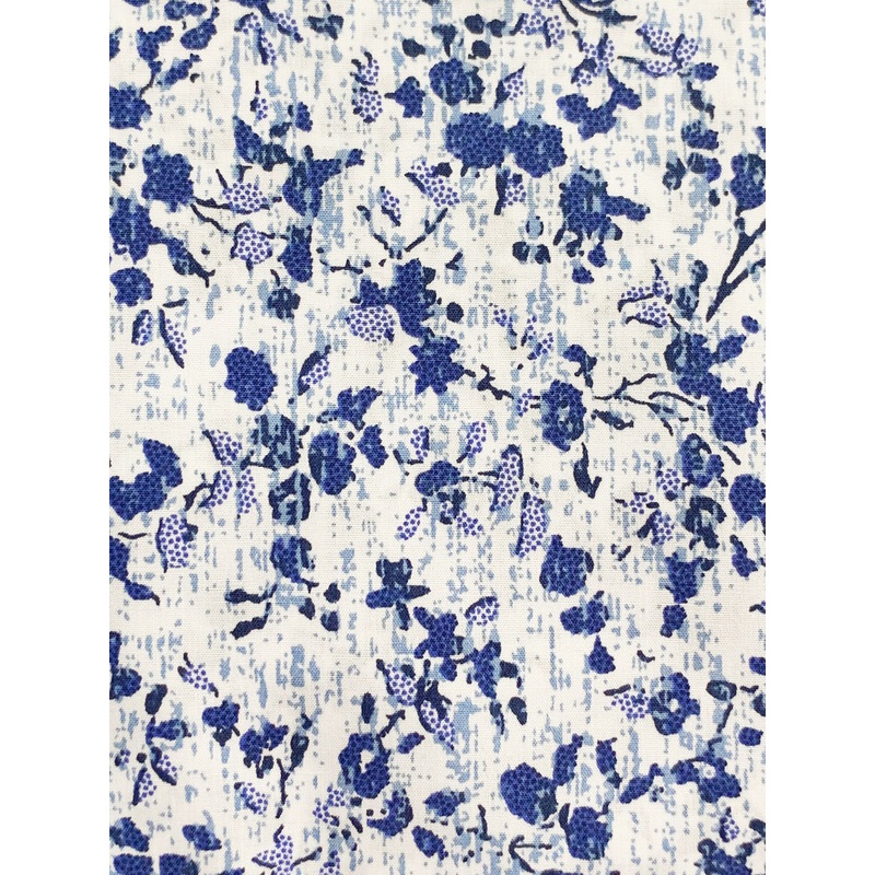 White/Dark Royal Blue/Multi 100% Cotton Floral Print Poplin Shirting 57W