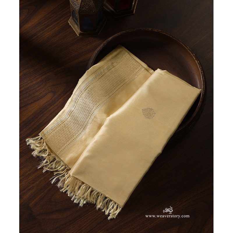 Beige Handloom Pure Katan Silk Banarasi Dupatta With Small Kadhwa Boota