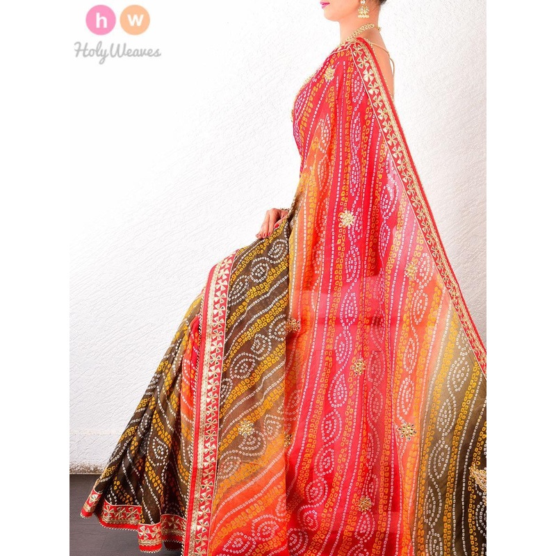 Red-Black Georgette Bandhani Saree