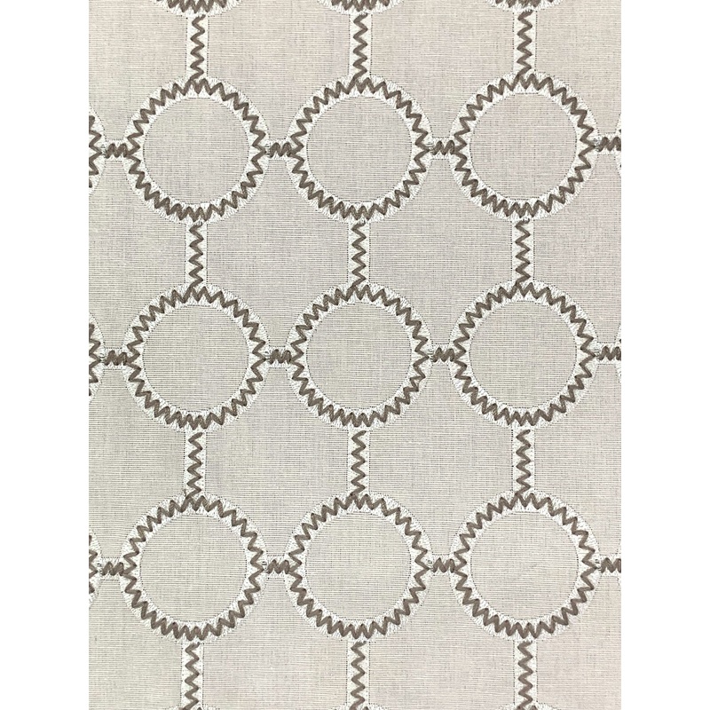 Bone/Taupe/White 100% Cotton Embroidered Connecting Circles Canvas 54W