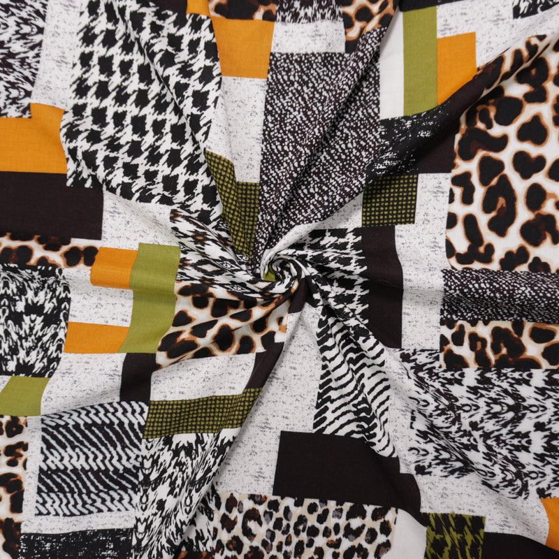 Brown-Multi Rayon Multi Pattern Printed Challis Woven Fabric