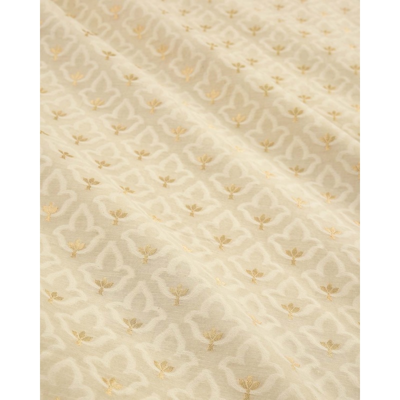 Cream Banarasi Leaf with Gold Zari Cutwork Brocade Woven Cotton Silk Unisex Fabric