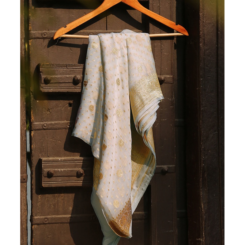 Handloom Off White Georgette Banarasi Dupatta with Zari Booti