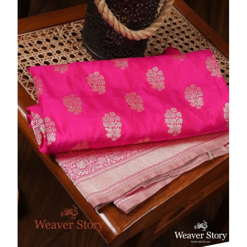 Handwoven Hot Pink Katan Georgette Dupatta