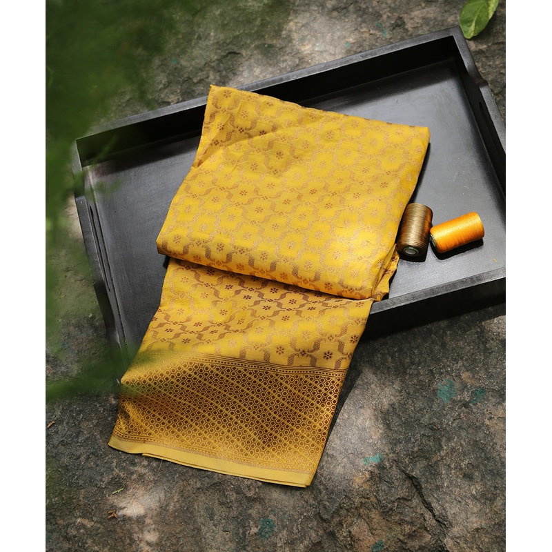 Yellow Handloom Pure Katan Silk Banarasi Jaal Dupatta With Antique Zari