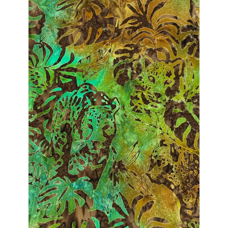 Sea Green/Walnut/Antique Moss 100% Cotton Jungle Print Jungle Dreams Artisan Batik - Robert Kaufman - 44W