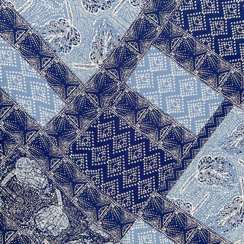 4 3/4 YD PC-Navy Blue-Dusty Blue-White Patchwork Silk Chiffon Designer Remnant Fabric