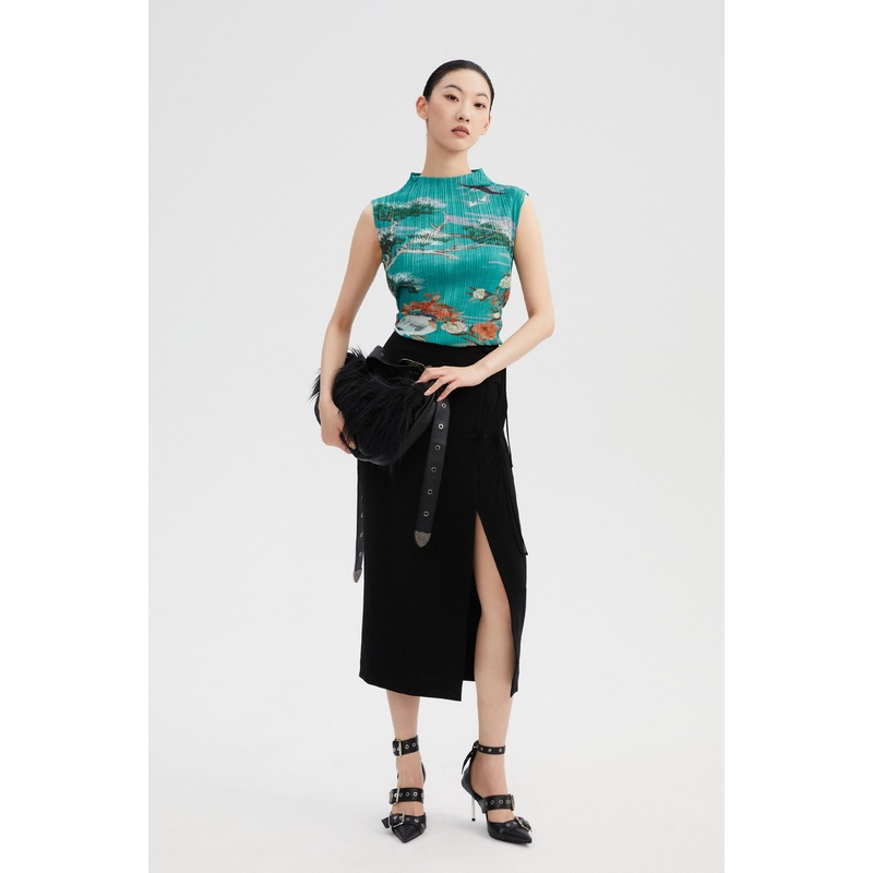 SEJIE | Tranquil Pine Pleated Sleeveless Top