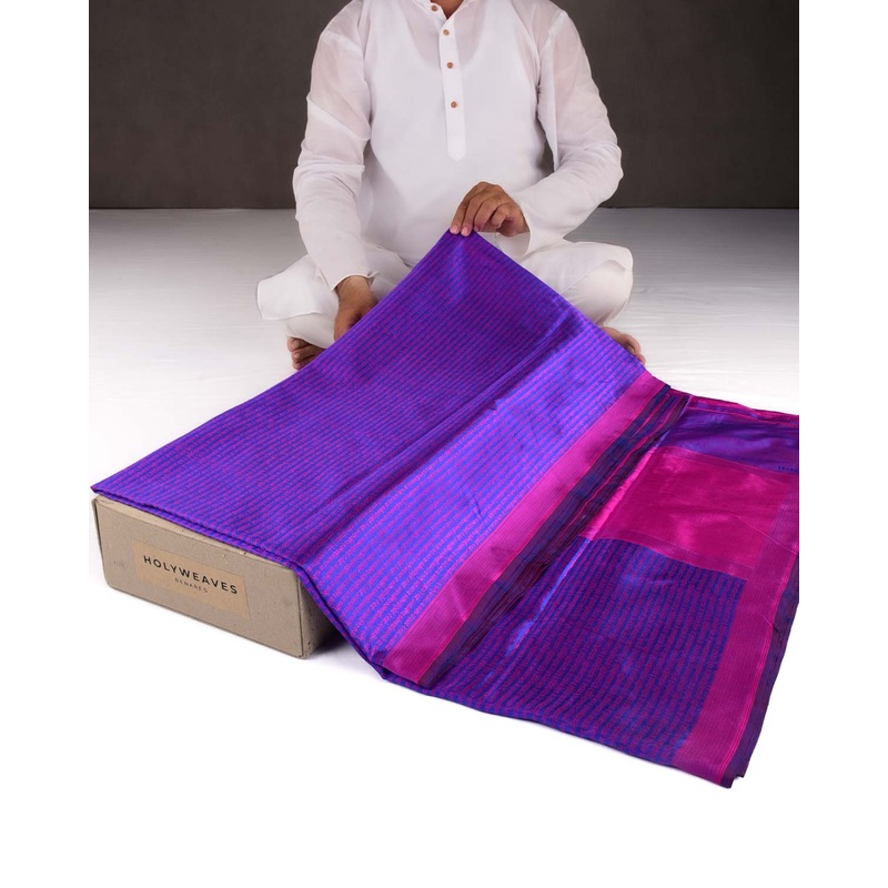 Shot Blue Banarasi Pink Resham Geeta Shlok 2.47 Brocade Handwoven Katan Silk Saree