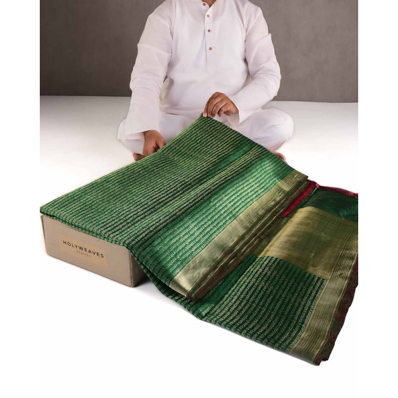Sacramento Green Gold Zari Geeta Shlok 2.47 Brocade Handwoven Katan Silk Banarasi Saree