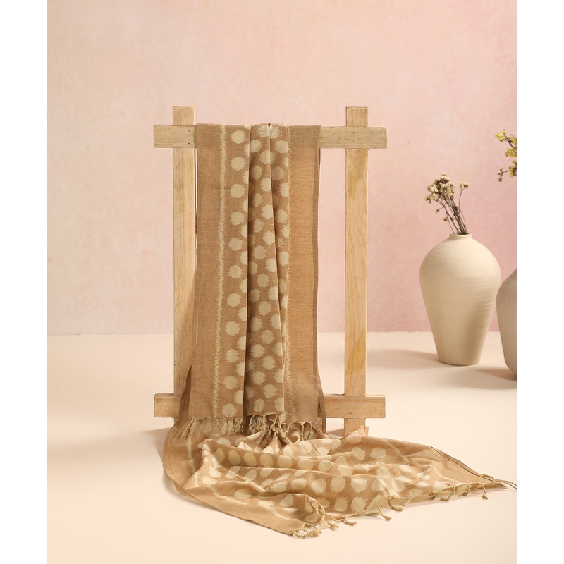 Beige Handloom Cotton Polka Motif Ikat Stole