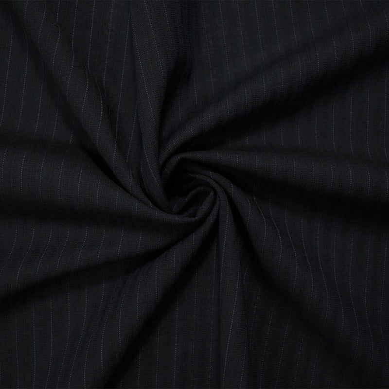 Black-Blue Wool Poly Stripe Woven Shirting Fabric