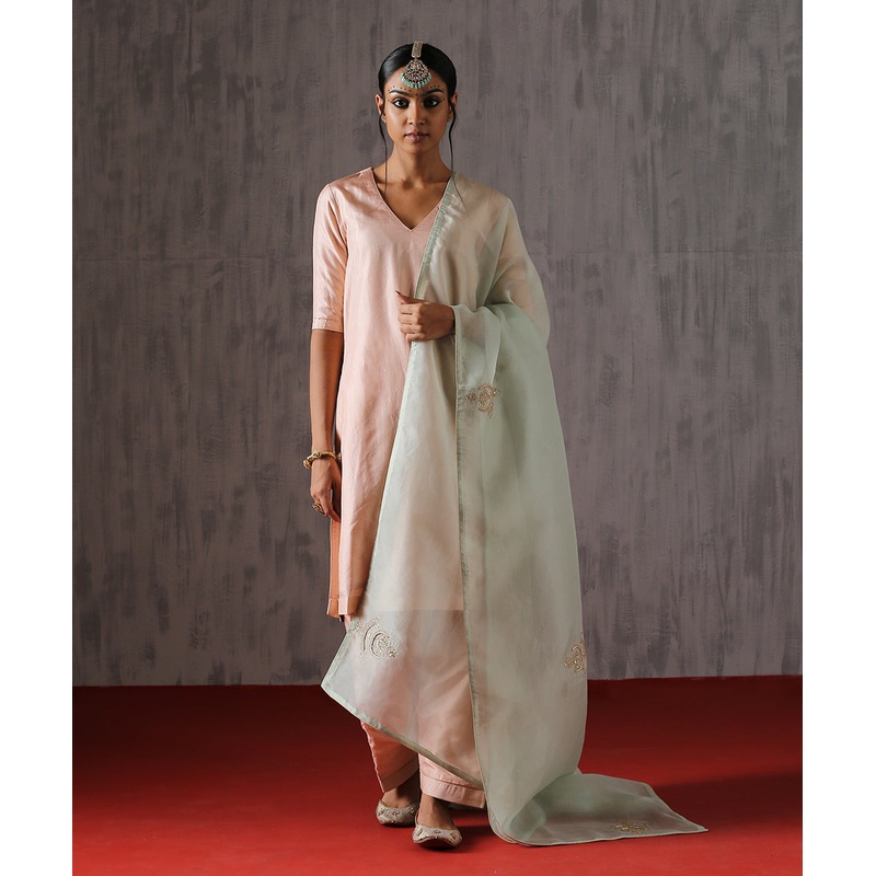 Ice Blue Organza Dupatta With Big Hand Embroidered Boota